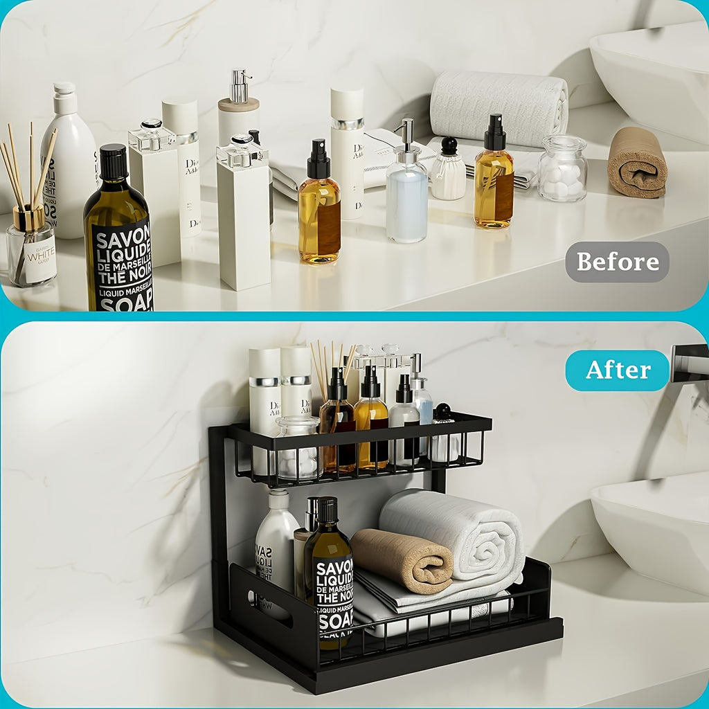 Modern Home Storage Organizer – space-saving everyday organization, 2-Tier Sliding Under Sink Organizer And Storage - Maximize Bathroom And Kitchen Cabinet Storage, designed for American homes, daily convenience and practical gifting
