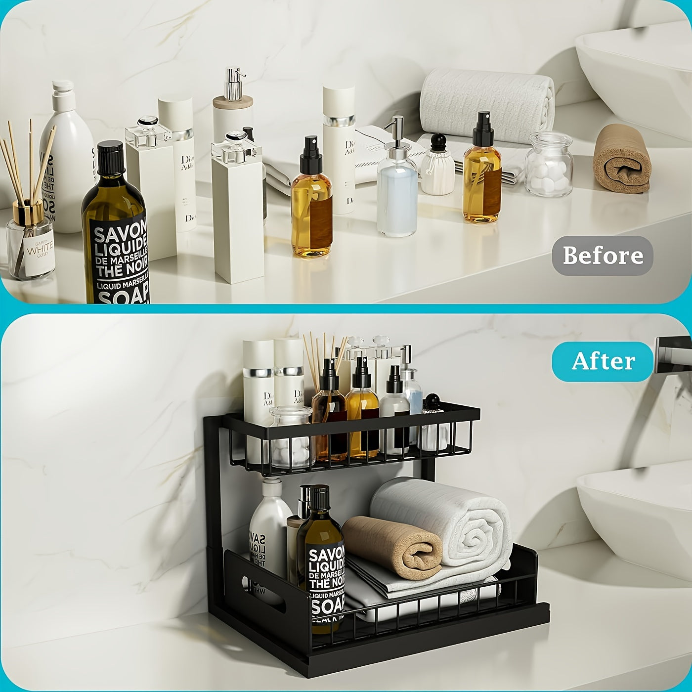 Modern Home Storage Organizer – space-saving everyday organization, 2-Tier Sliding Under Sink Organizer And Storage - Maximize Bathroom And Kitchen Cabinet Storage, designed for American homes, daily convenience and practical gifting