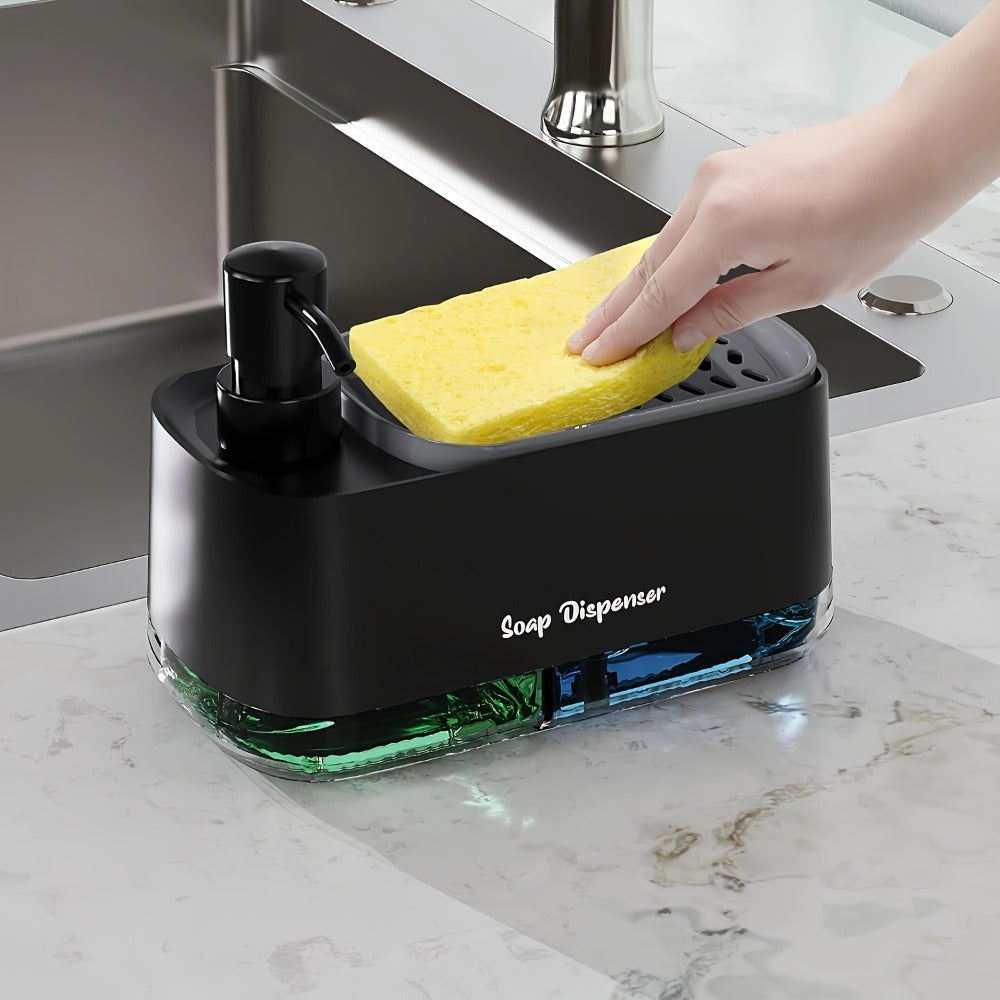 1pc Multi-Function Soap Dispenser with Built-In Sponge Holder - Leak-Proof Battery-Free Pump, Space-Saving Hygienic Hands-Free Design for Kitchen & Bathroom Countertop Organizer - Durable Rectangular Soap Dispensers for or Gift