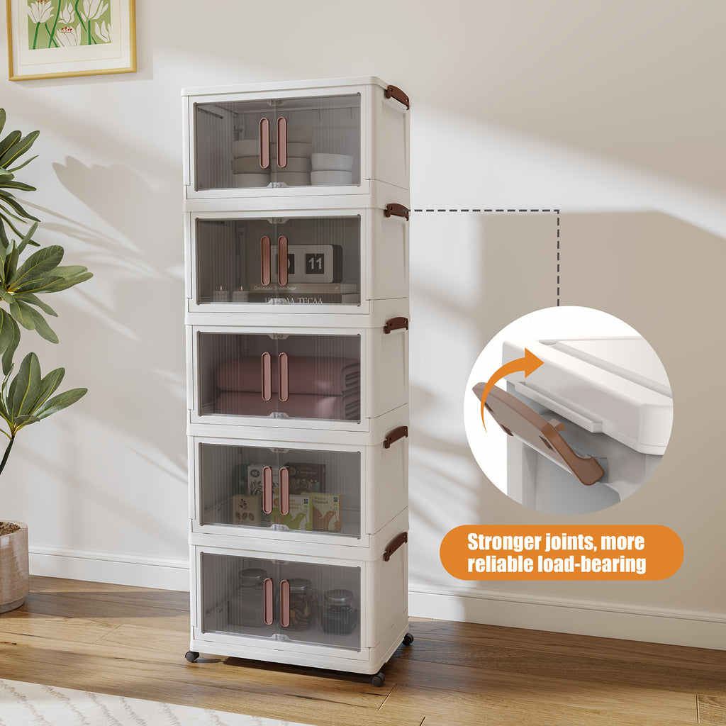 3/4/5 Layer Folding Storage Cabinet - Plastic Storage Bins with Lids, Collapsible Stackable Containers with Wheels, Living Room Storage Boxes, Home Office Clothes Storage Cabinets And Suitcases, Foldable Organizer System for Closet