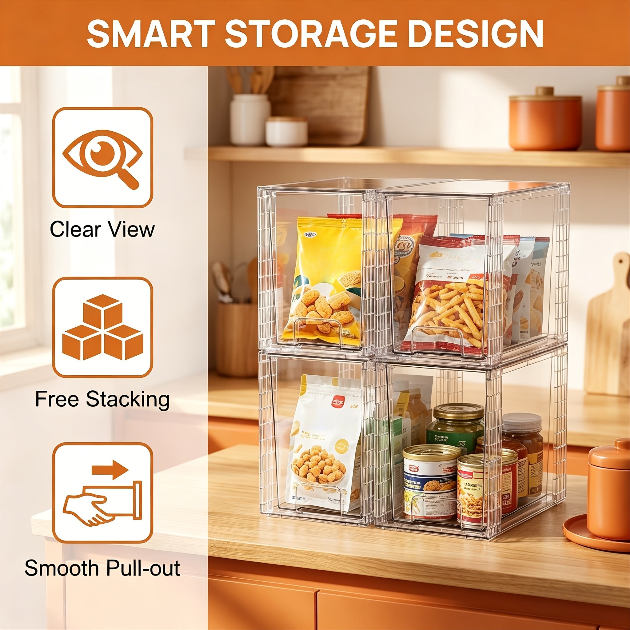 4 Pack 9.7" High Clear Plastic Under Sink Storage, Drawers Organizer - Stackable Storage Bins For Skincare, Makeup, Bathroom & Kitchen Organization - Fits Cabinet, Undersink, Pantry, Vanity