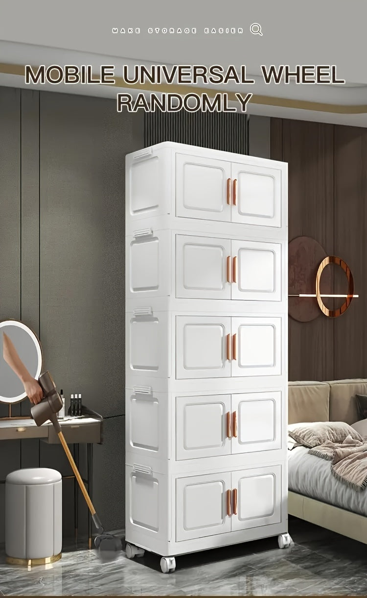 Modern Home Storage Organizer – space-saving everyday organization, Stackable Plastic Storage Cabinet with 2 to 5 Tiers Featuring Doors And Wheels Designed, designed for American homes, daily convenience and practical gifting