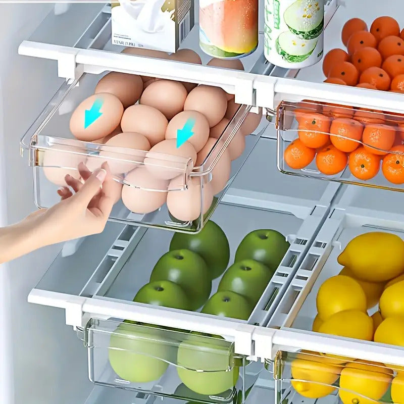 Heavy-Duty Stackable Storage Drawer – smooth-access cabinet organization, One Transparent Refrigerator Drawer Organizer Thickened Plastic Egg Storage Rack Suitable for Shelves Dividers, designed for American homes, daily convenience and practical gif