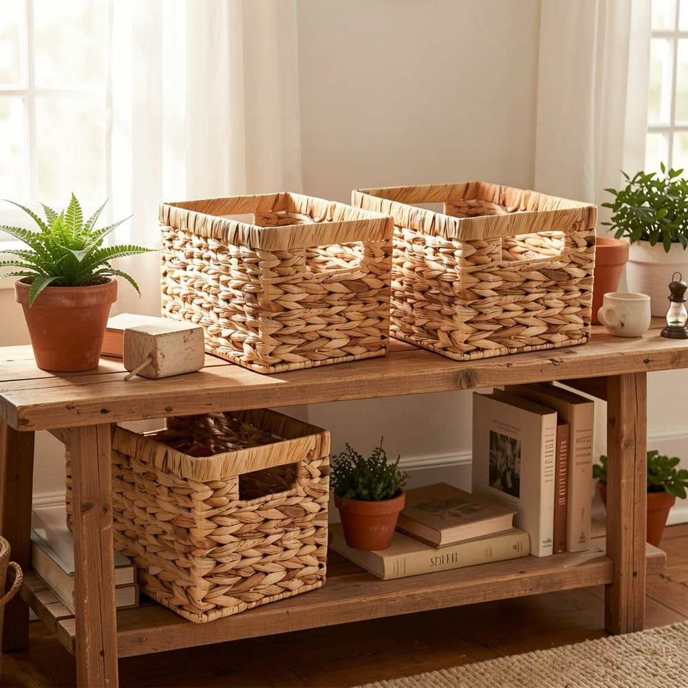 Natural Wicker Storage Basket, Wicker Basket for Organization, Built-in Handle Storage Basket, Wind Chime Holder, Gift, Shelf Baskets