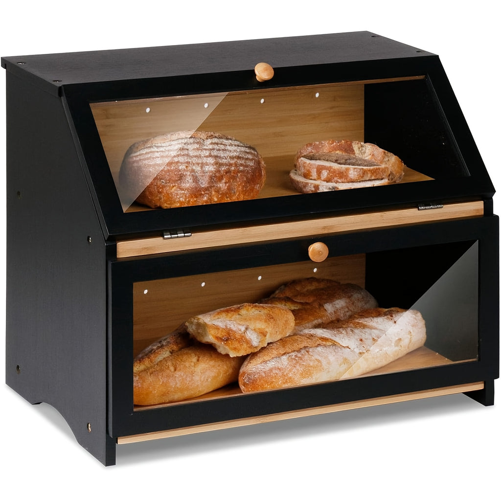 Premium Countertop Bread Storage Box – fresh-bread countertop organization, Double Layer Large Bread Box for Kitchen Counter Wooden Large Capacity Bread Storage Bin, designed for American homes, daily convenience and practical gifting