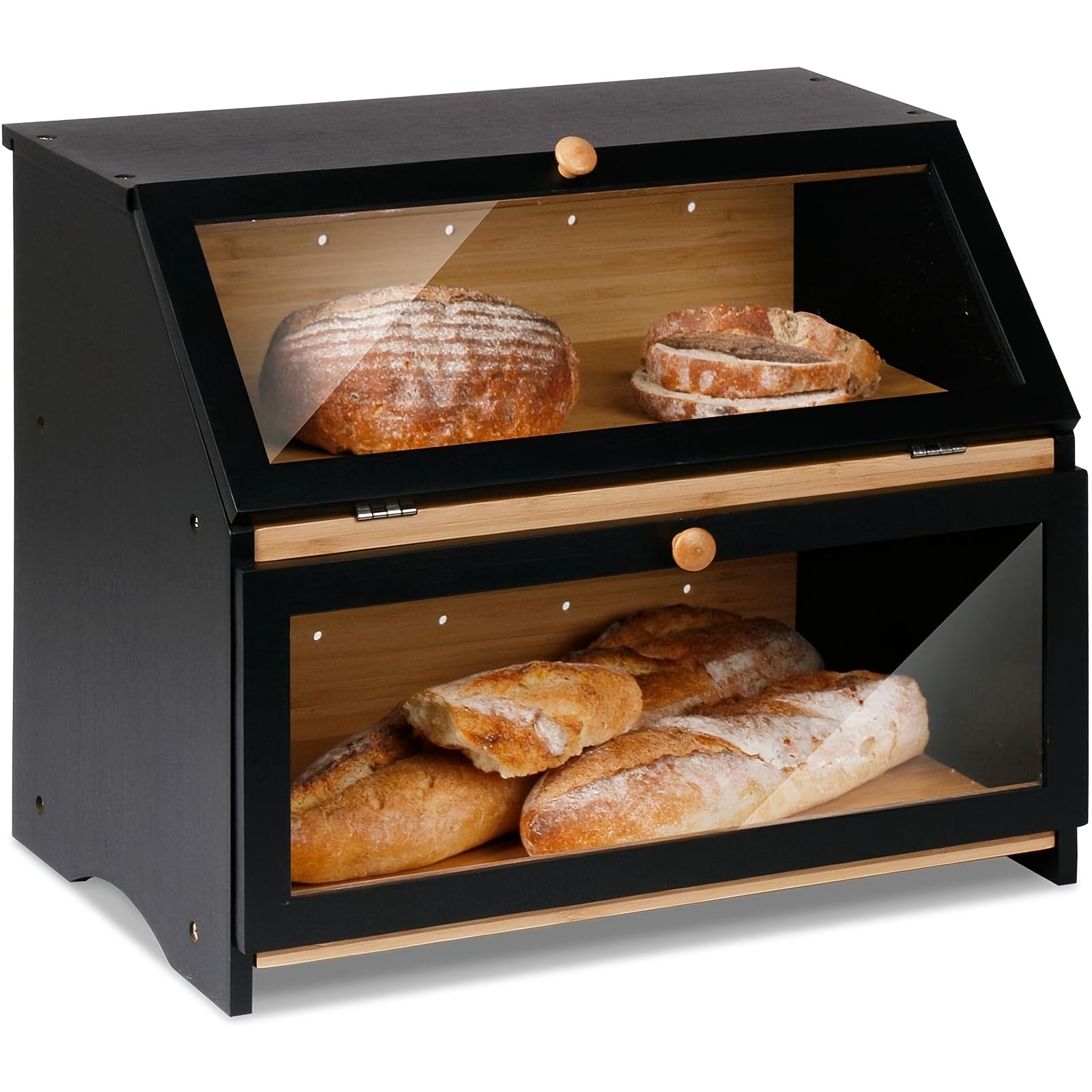 Premium Countertop Bread Storage Box – fresh-bread countertop organization, Double Layer Large Bread Box for Kitchen Counter Wooden Large Capacity Bread Storage Bin, designed for American homes, daily convenience and practical gifting