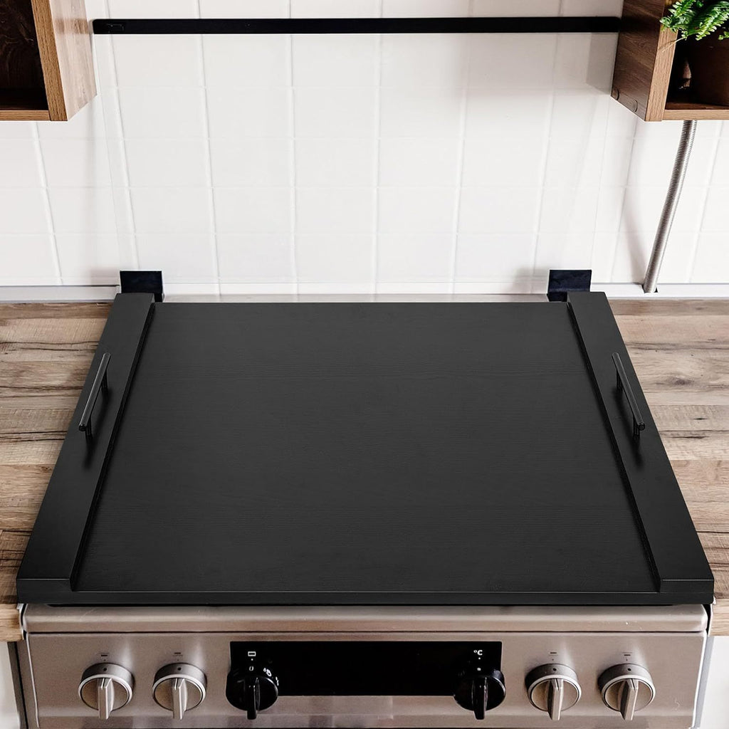 Premium Acacia Wood Stove Cover with Handles - Versatile Cutting Board & Serving Tray for Gas Stove Top, Glass Cooktop Protector, Rustic Kitchen Decor, Food-Safe & Durable Design, Countertop Protector | Decorative Stove Top | Smooth Wooden Finish