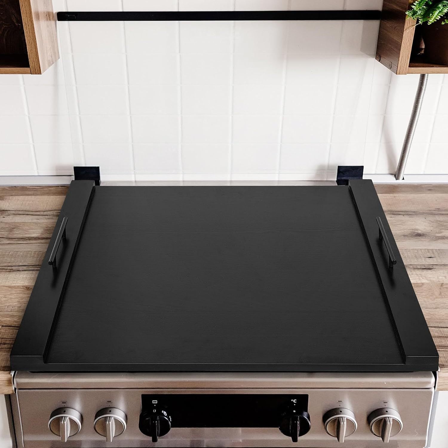 Premium Acacia Wood Stove Cover with Handles - Versatile Cutting Board & Serving Tray for Gas Stove Top, Glass Cooktop Protector, Rustic Kitchen Decor, Food-Safe & Durable Design, Countertop Protector | Decorative Stove Top | Smooth Wooden Finish