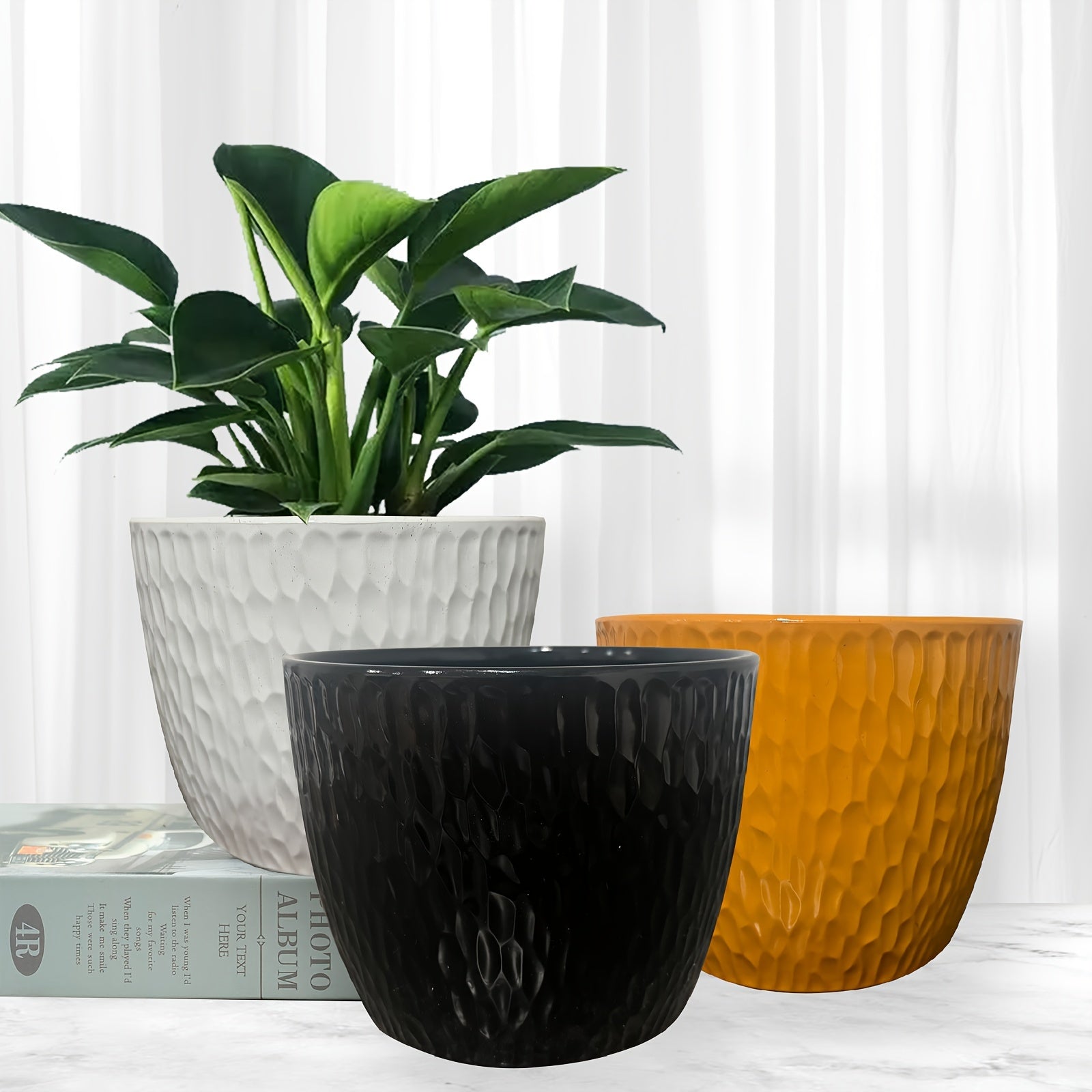 Decorative Vase – 3pcs Set PolyStone Modern Round Planters - Lightweight