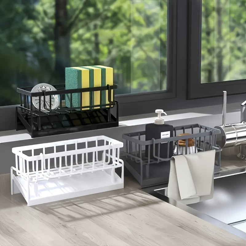 Kitchen Sink Sponge Holder, Self Draining Kitchen Sink Organizer, Sink Holder, Dishwashing Brush, Cloth, Soap Scrubbing Accessories, Used For Countertop Baskets, Buckets, And Containers, Baskets, Buckets, And Containers For Household Organization
