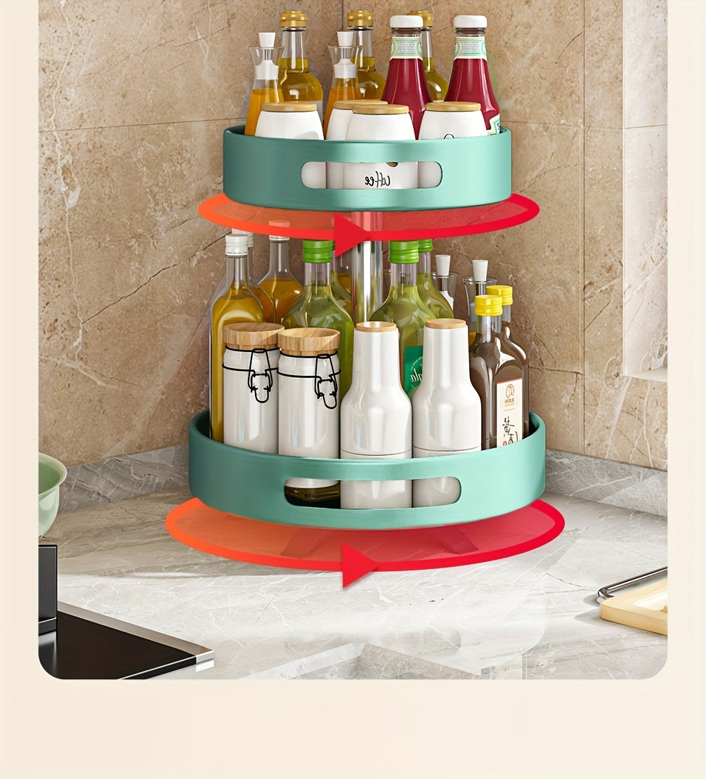Heavy-Duty Adjustable Home Storage Rack – durable multi-purpose storage, Rotating Seasoning Storage Rack Kitchen Seasoning Shelf Double-layer Household Countertop Corner Seasoning Storage Rack, designed for American homes, daily convenience and pract