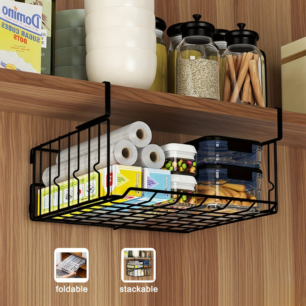 Compact Stackable Home Storage Bins – portable space-saving storage, Hanging Wall-Mounted Foldable Storage Basket - Waterproof Rust-Resistant Organizer for Kitchen Laundry Pantry Desk, designed for American homes, daily convenience and practical gift