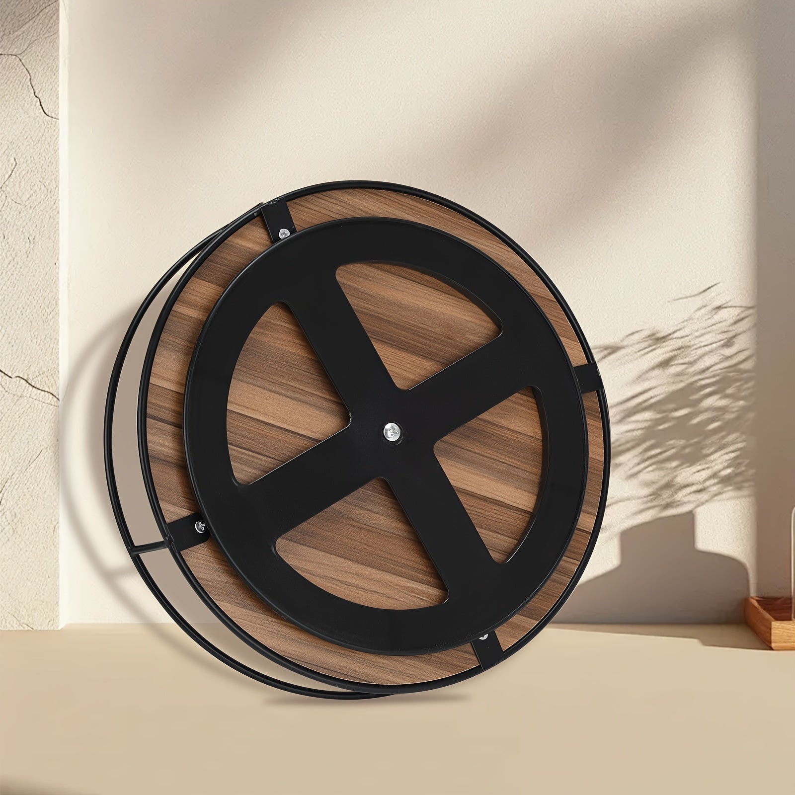 12 Inch Lazy Susan Turntable for Table, Kitchen Rustic Brown Turntable Organizer with Steel Frame, 360 Degree Decorative Lazy Susan for Countertop Cabinet Or Centerpieces