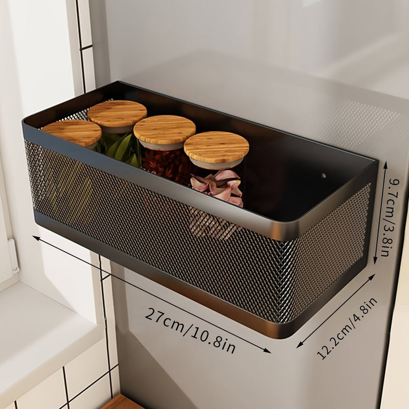 Multifunctional Magnetic Storage Basket Set - Heavy-Duty Carbon /Metal Shelf with Magnetic Base Suitable for Refrigerator, Washing Machine, Appliance-Specific Large Capacity Space-Saving Shelves, Kitchen & Laundry Room Organization (Not Shelf)