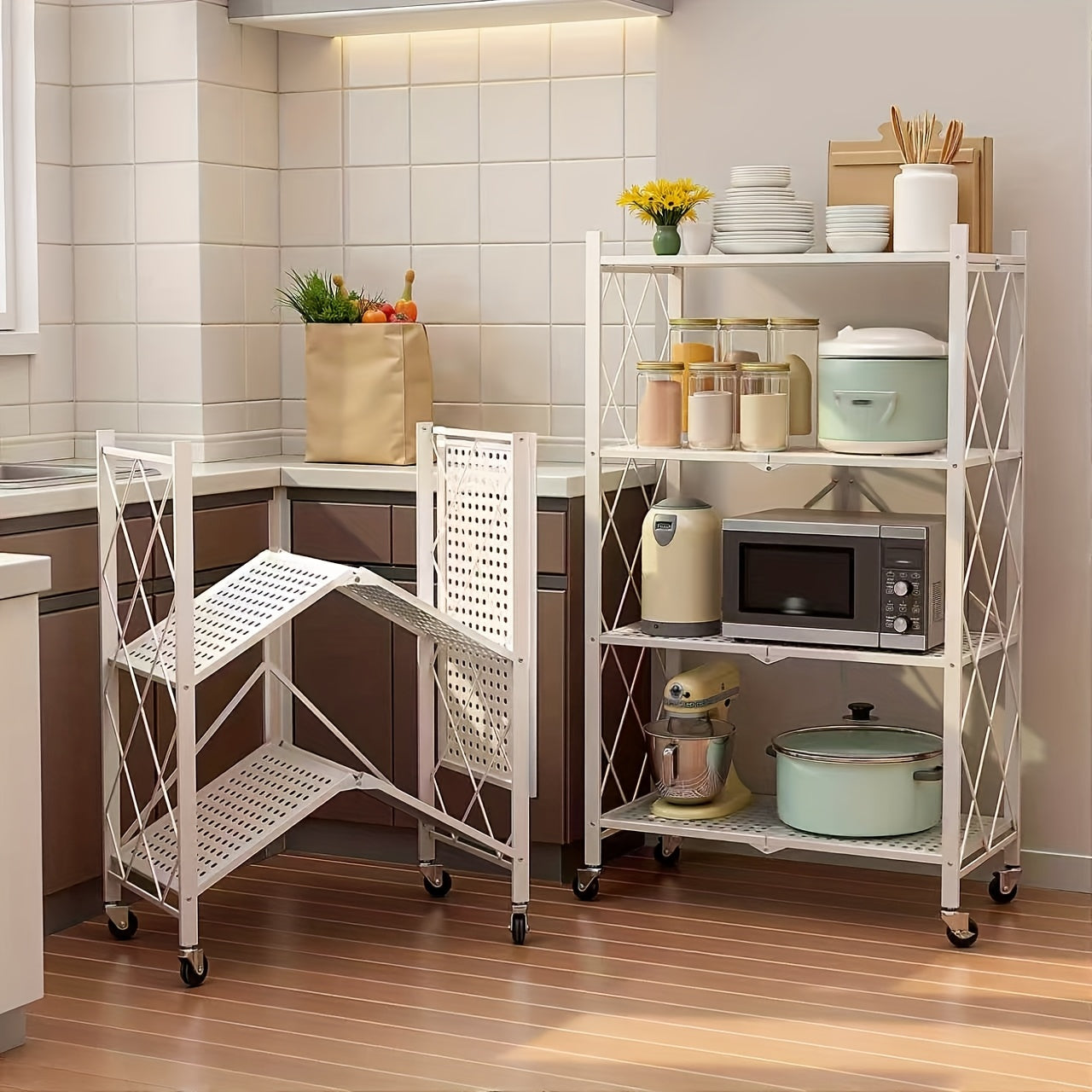 Storage Rack – 3 4 5- Tier Movable Vertical Multi-Functional Storage Racks Portable Metal