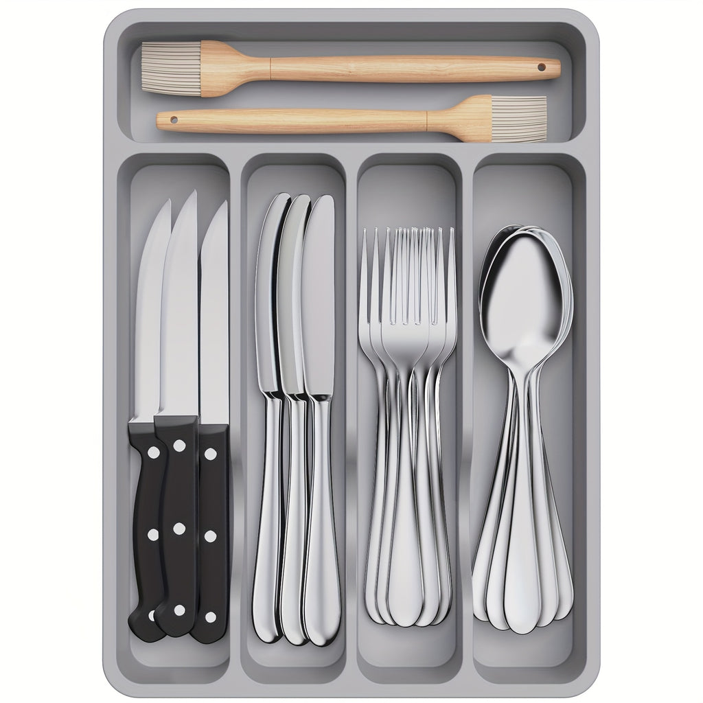 Modern Stackable Storage Drawer – smooth-access cabinet organization, 5 6 7 Compartment Silverware Drawer Organizer Tray Plastic Cutlery Storage for Kitchen Drawer, designed for American homes, daily convenience and practical gifting