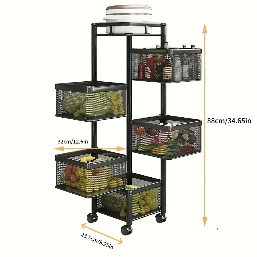 Modern 1pc Adjustable Home Storage Rack – durable multi-purpose storage, 1pc Heavy-Duty 5-Tier Rotating Mobile Storage Cart with Spinning Shelves Floor-Standing Base Suitable for, designed for American homes, daily convenience and practical gifting