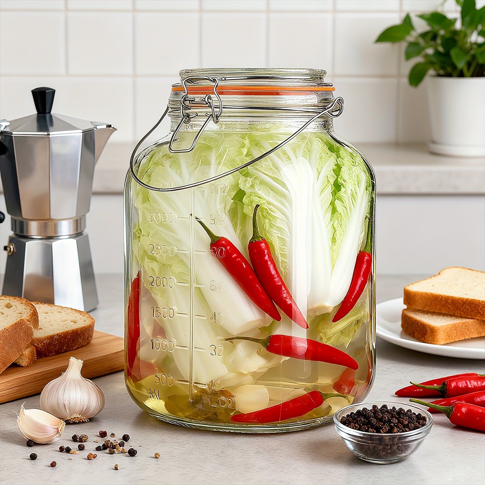 2 Pack 1 Gallon Glass Jar with Handle, Airtight Lids, Measurement Marks, Super Wide Mouth Large Mason Jars, Glass Gallon Jugs Storage Container for Sun Tea, Kombucha, Storing, Canning