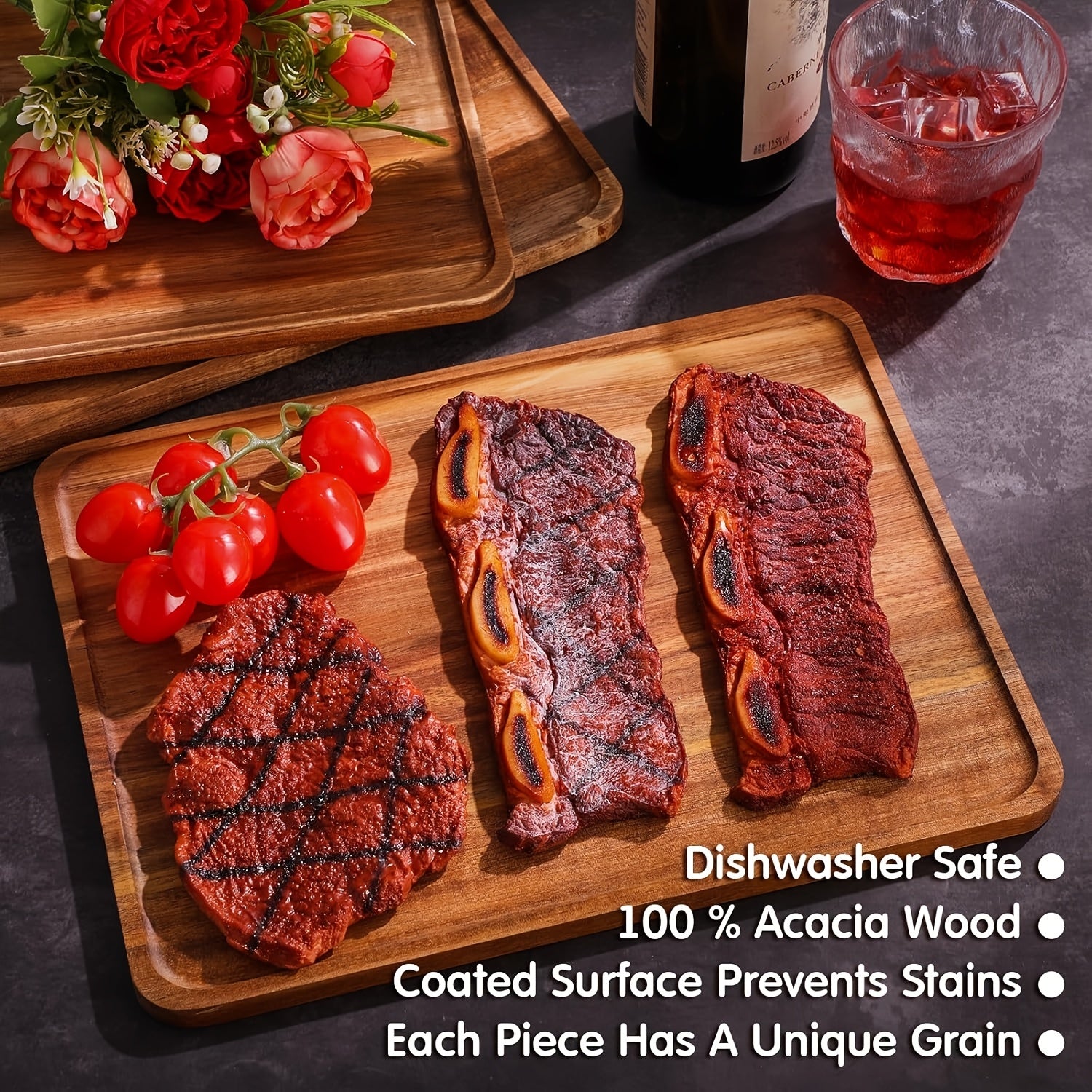 Modern 5 Pack Home Storage Organizer – space-saving everyday organization, 5 Pack Solid Acacia Wood Serving Trays Rectangular Wooden Board for Food Appetizer Serving, designed for American homes, daily convenience and practical gifting
