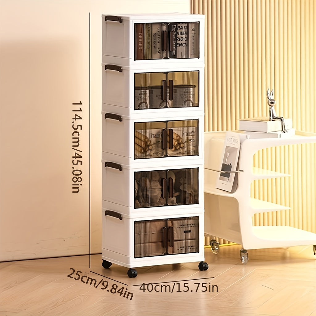 3/4/5 Layer Folding Storage Cabinet - Plastic Storage Bins with Lids, Collapsible Stackable Containers with Wheels, Living Room Storage Boxes, Home Office Clothes Storage Cabinets And Suitcases, Foldable Organizer System for Closet