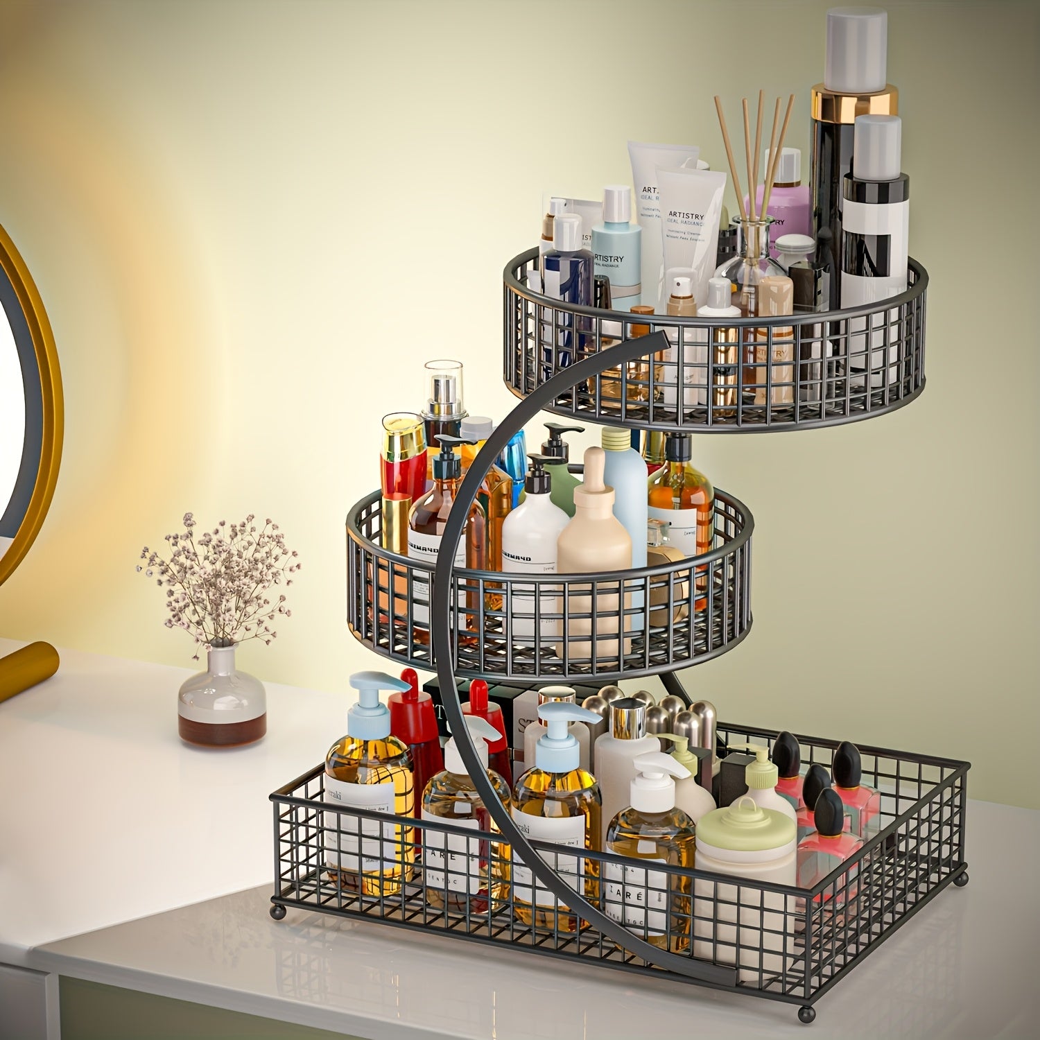 Modern Adjustable Home Storage Rack – durable multi-purpose storage, 3-Tier Metal Bathroom Vanity Organizer - No Assembly Required Space-Saving Countertop Storage Rack with, designed for American homes, daily convenience and practical gifting