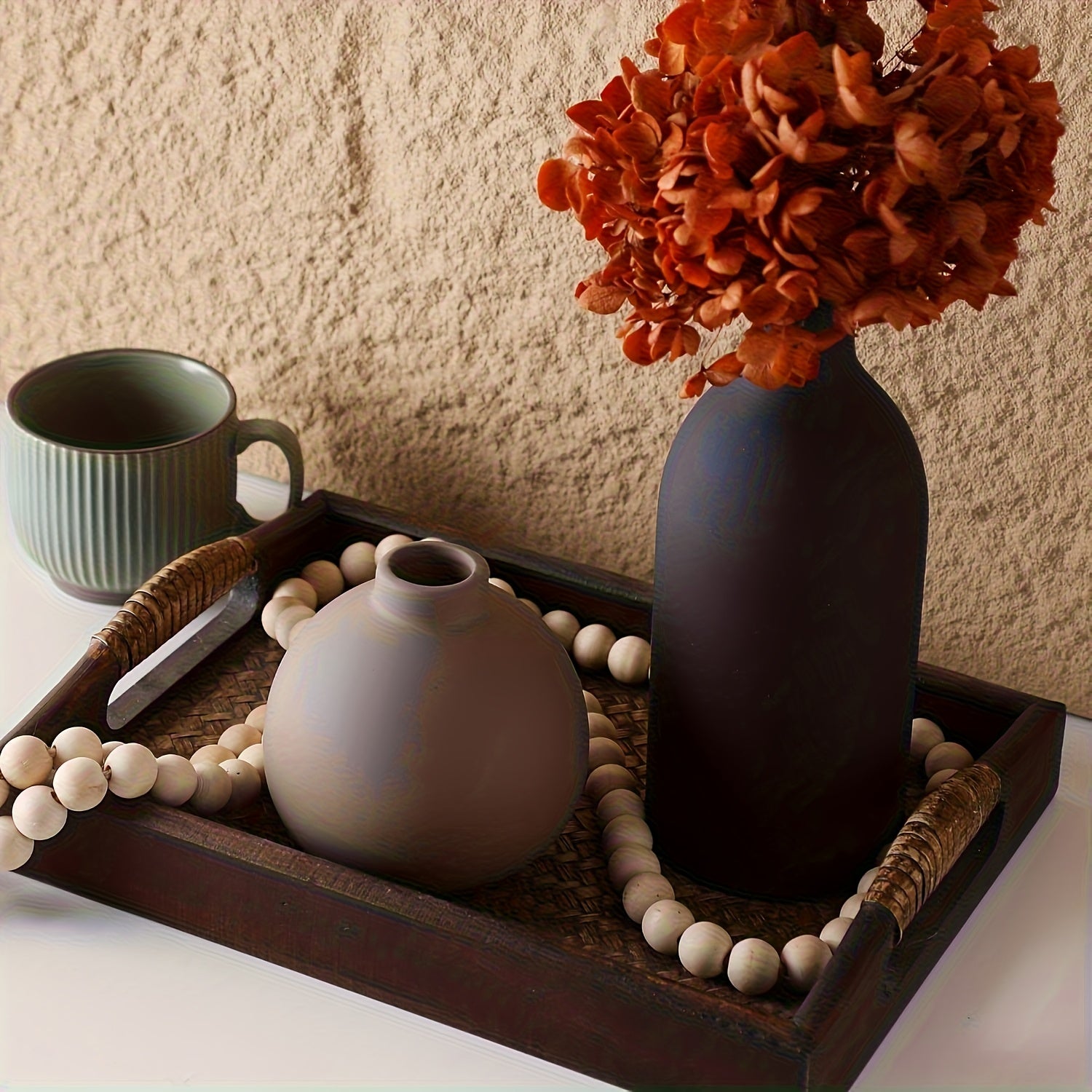 A set of three Morandi ceramic vases, TV cabinet entrance decoration, new Chinese style vases for living room, study, bedroom, office floral home decoration, gift for elders and friends on Mother' s Day and other holidays