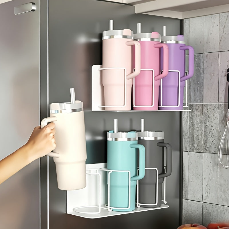 Kitchen Essential – Three-tier Fridge Cup Storage Rack - Suitable For Cups, Glasses And Water Bottles. Space-saving Design With A Strong Magnetic Base, Perfect For Kitchen And Bathroom Stora