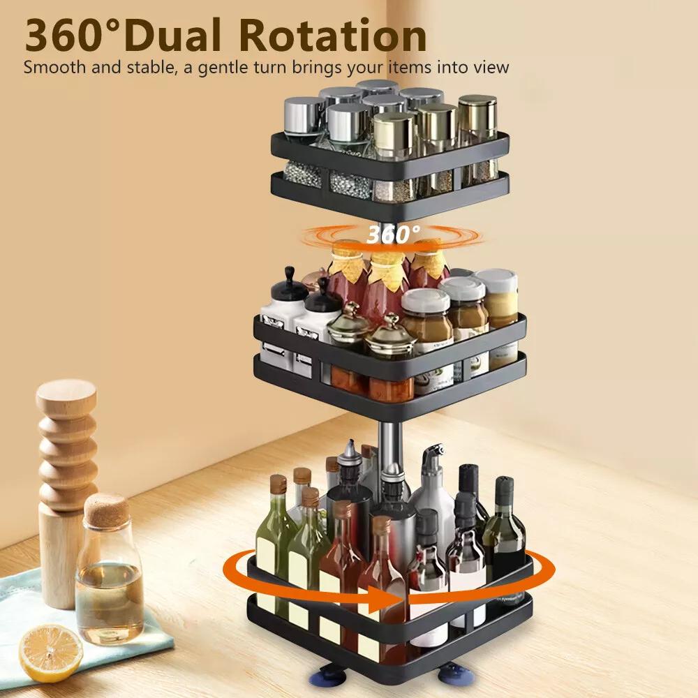 Kitchen Essential – Lazy Susan Organizer Spice Rack - 2 3 Tier Height Adjustable Spice Organization for Cabinet, Metal Seasoning Organizer Lazy Turntable Spice Organizer for Table Top Pantry