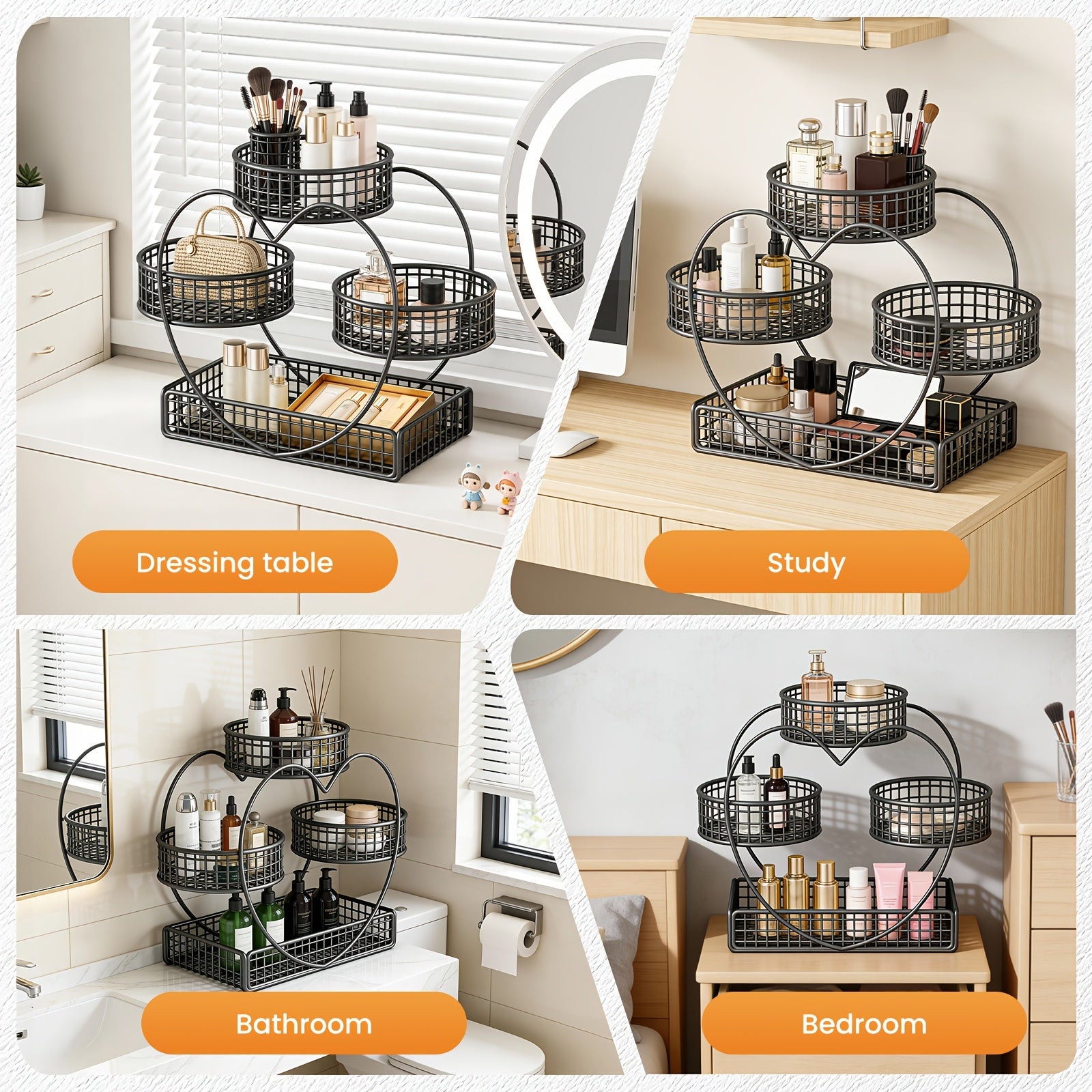 Versatile Home Storage Organizer – space-saving everyday organization, Three-tier Countertop Cosmetic Organizer with 8 Transparent Storage Pouches for Earrings necklaces rings Featuring, designed for American homes, daily convenience and practical gi
