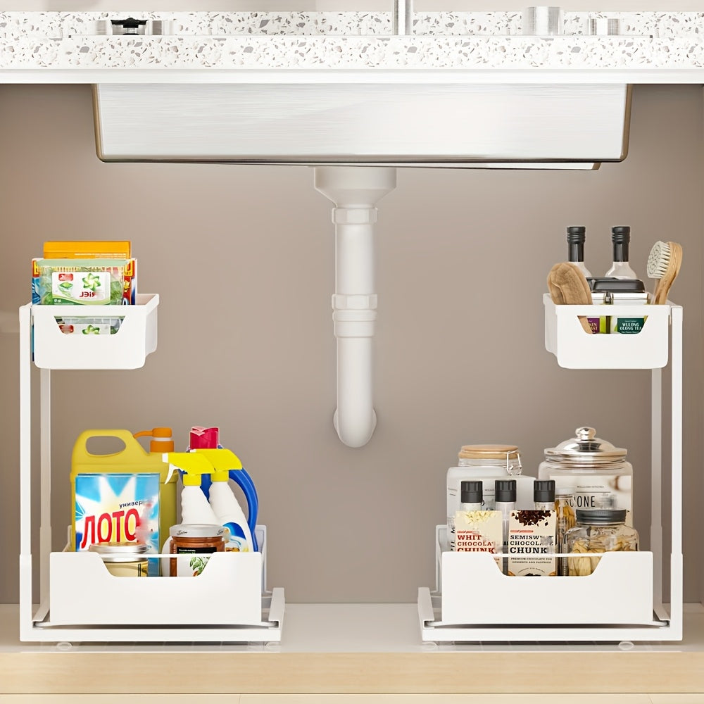 Home Organizer – 2-Tier Sliding Under Sink Organizer Rack Kitchen Lower Sink Sorting Sliding