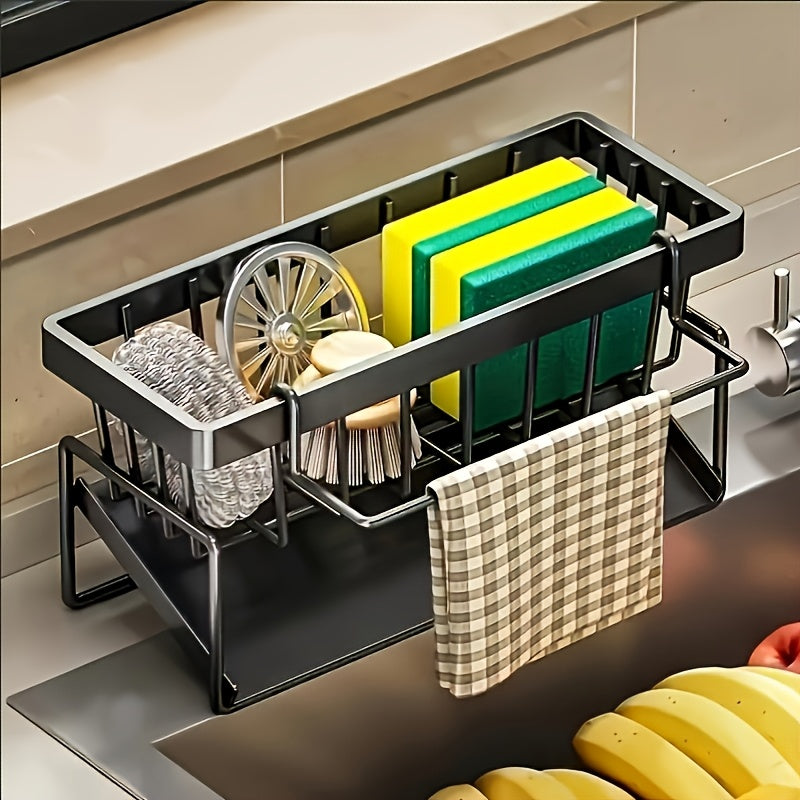 Home Organizer – Heavy-Duty Metal Kitchen Sink Organizer Tray - Built-in Sponge Holder with Dish Br