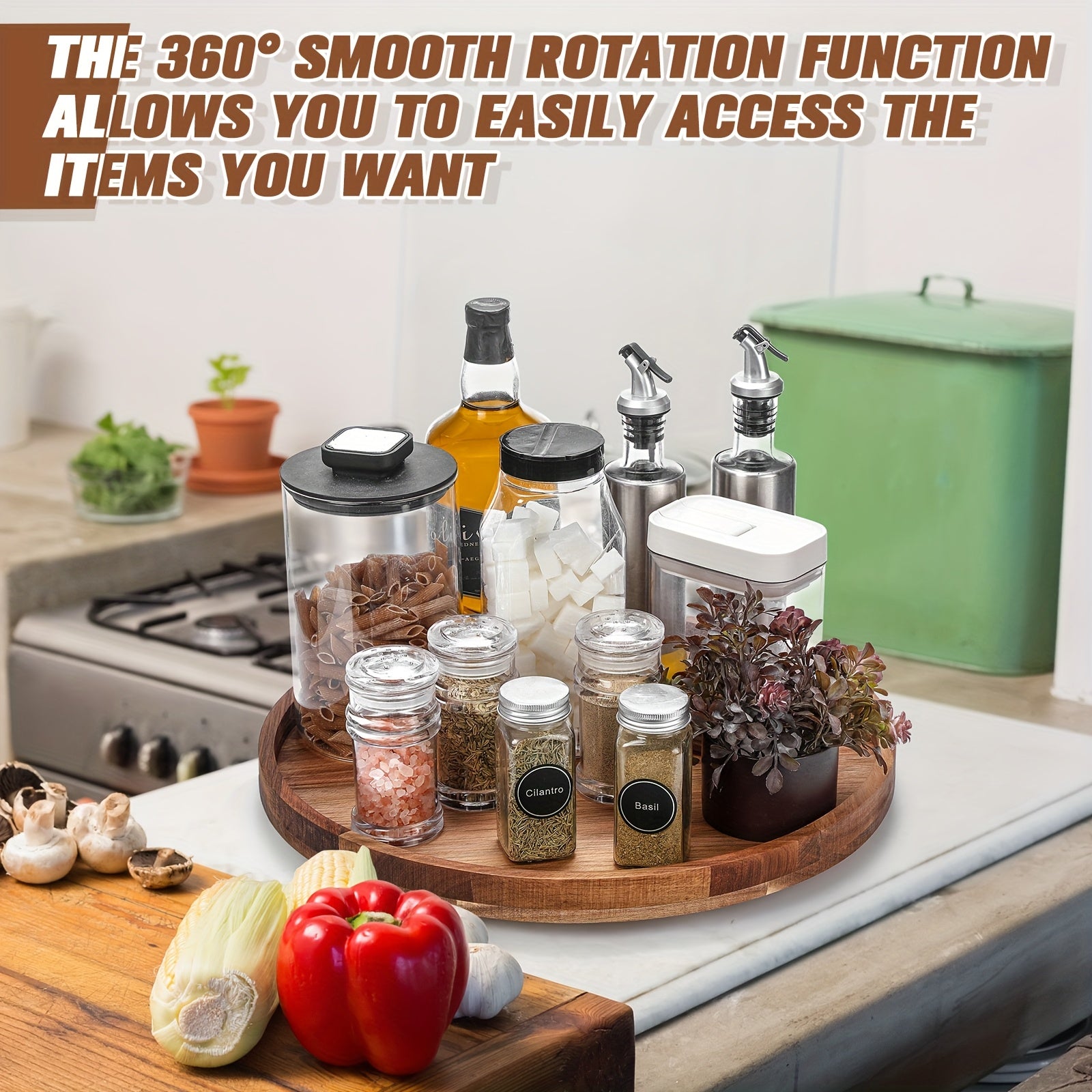 16-Inch Acacia Wood Lazy Susan Organizer, a Wooden Rotating Turntable Designed for Kitchen Organization, Perfect for Dining Tables, Countertops, Kitchen Cabinets, And Pantry Storage