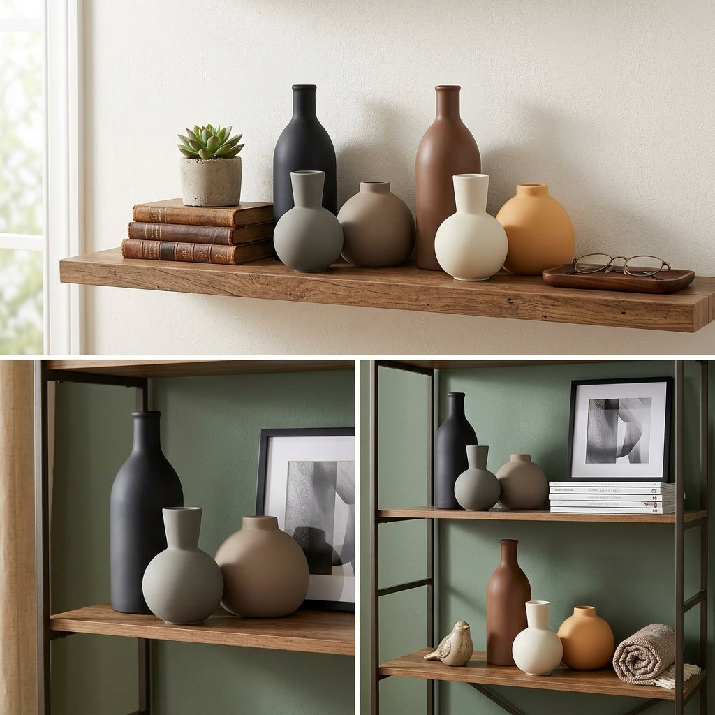 6pcs Minimalist Matte Ceramic Vase Set, Aesthetic Earth Tone Bud Vase Decor, Modern Boho Farmhouse Pottery for Shelf And Tabletop, Wabi-Sabi Decorative Bottles for Wedding And Home Accents