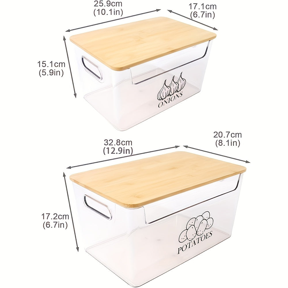 Easy-Access Kitchen Cookware Set – versatile meal preparation, 2-Set Transparent PE Clear Stackable Potato Onion Storage Container with Bamboo Lid Suitable for, designed for American homes, daily convenience and practical gifting