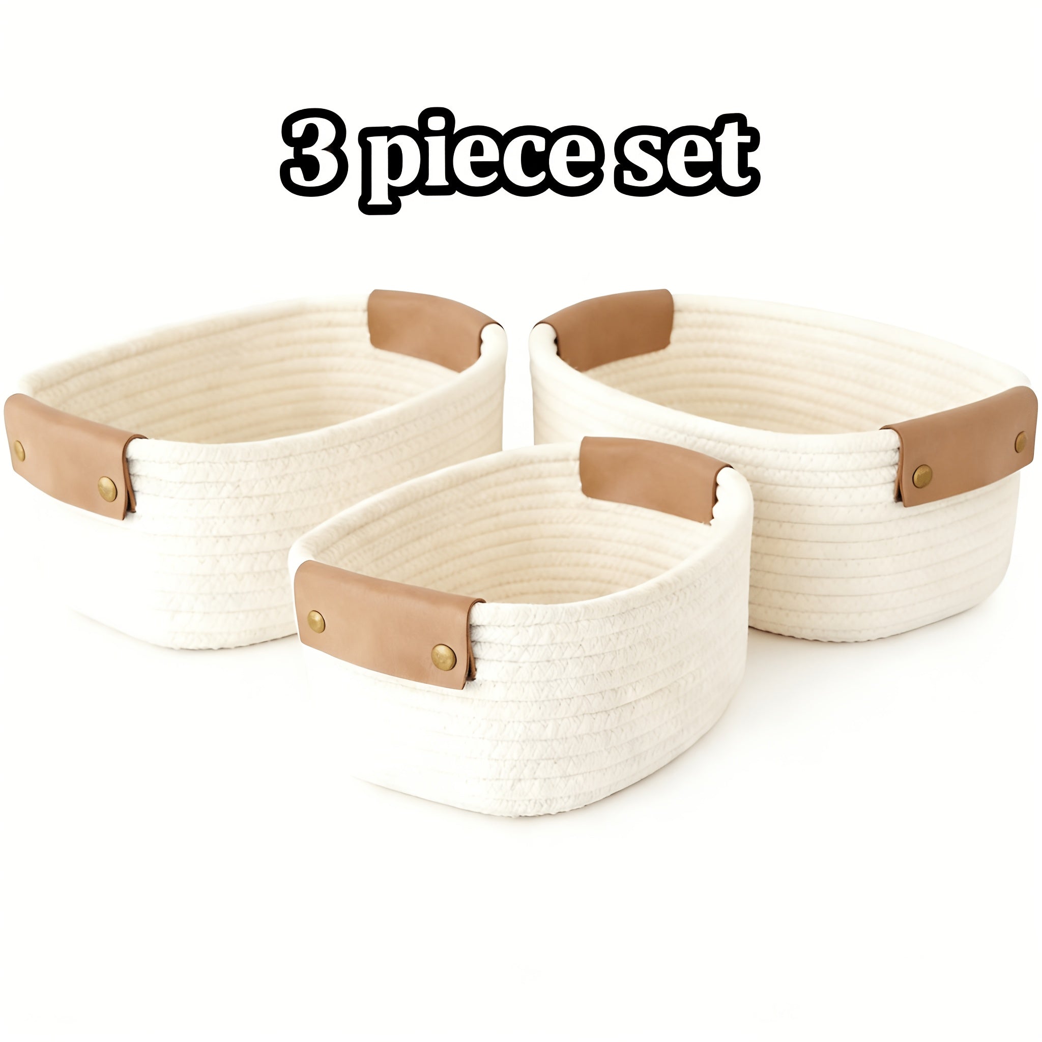 Compact Stackable Home Storage Bins – portable space-saving storage, Rectangle Woven Baskets for Storage Handwoven Cotton Rope Storage Basket with Leather Handles -, designed for American homes, daily convenience and practical gifting