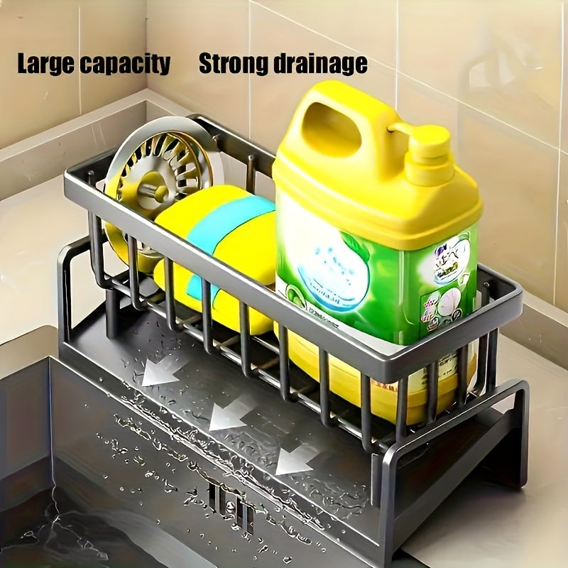 Kitchen Sink Sponge Draining Rack, Self-Draining Kitchen Sink Organizer, Sink Rack, Can Hold Dish Brushes, Rags, Soap, Scrubbing Additions, Baskets And Containers for Kitchen Storage Christmas Essentials