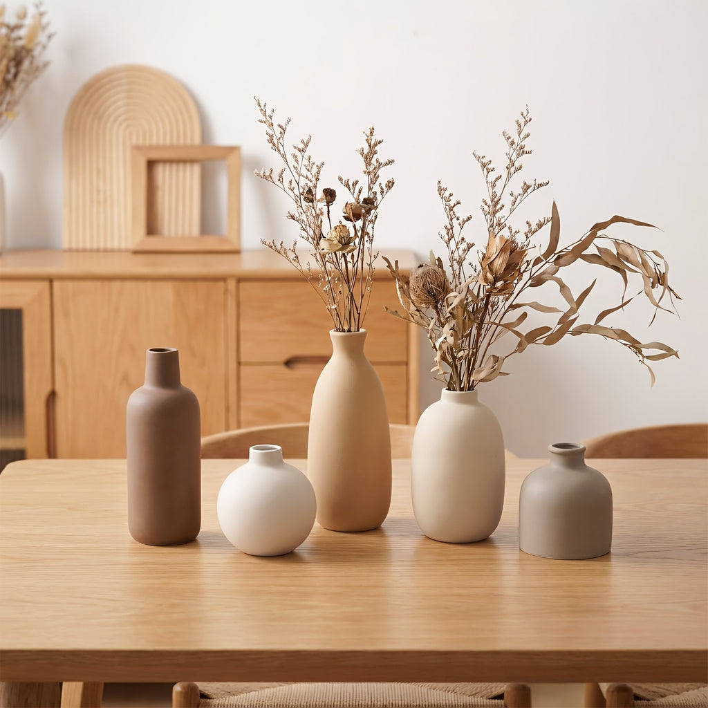 Decorative Vase – Set of 5 TOMNK Ceramic Vases, Rustic Farmhouse Pottery for Home Decor, Vintage Dec