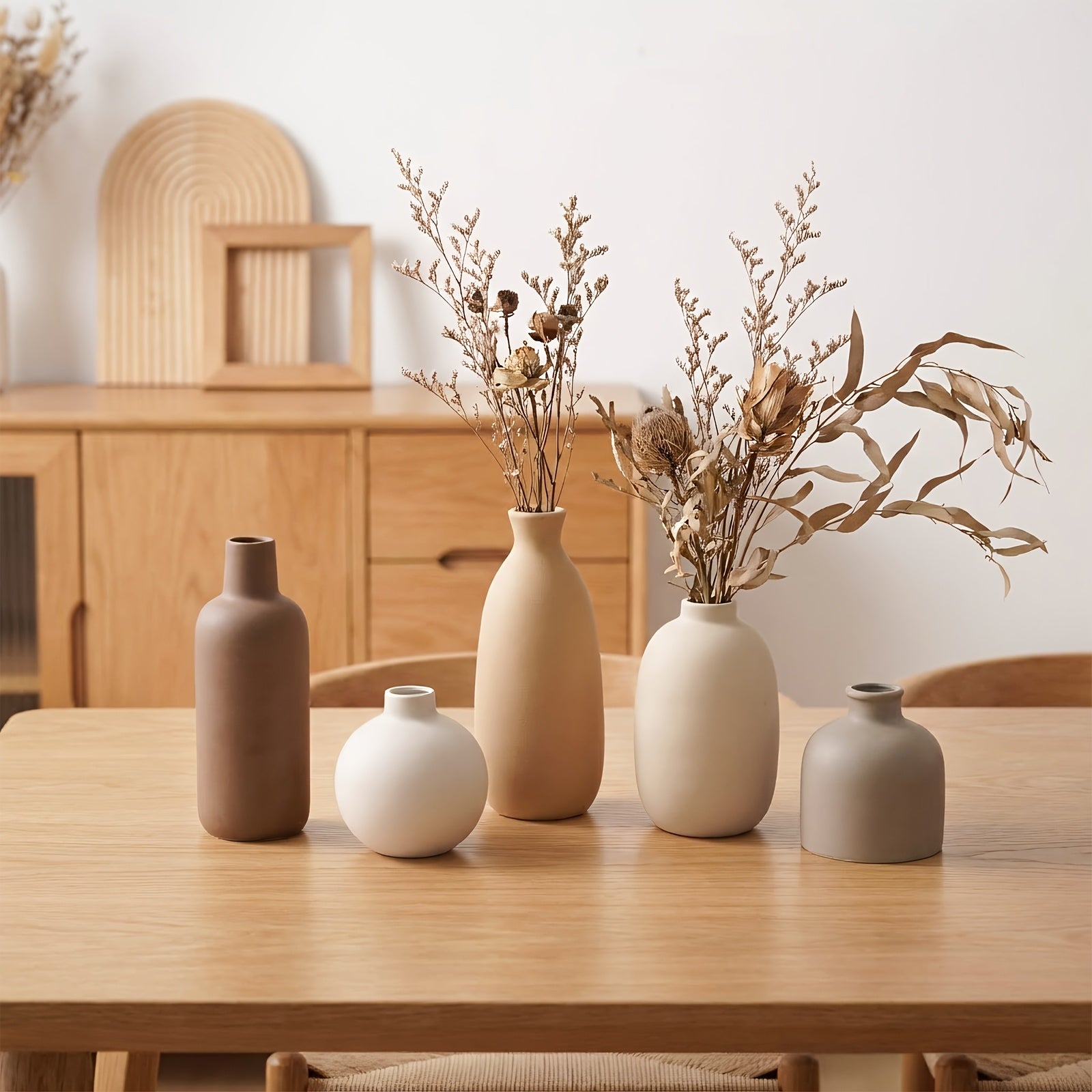 Decorative Vase – Set of 5 TOMNK Ceramic Vases, Rustic Farmhouse Pottery for Home Decor, Vintage Dec