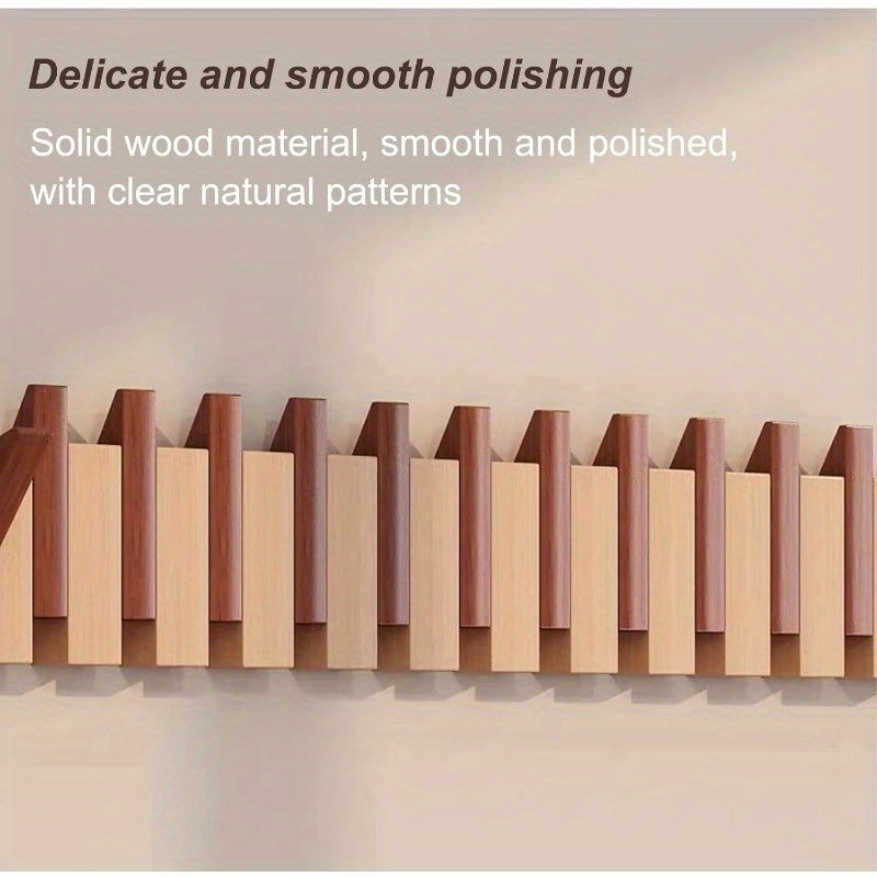 Versatile 1pc Adjustable Home Storage Rack – durable multi-purpose storage, 1pc Natural Wood Wall-Mounted Coat Rack with 10 Hooks - Piano-Shaped Accordion Design Walnut, designed for American homes, daily convenience and practical gifting