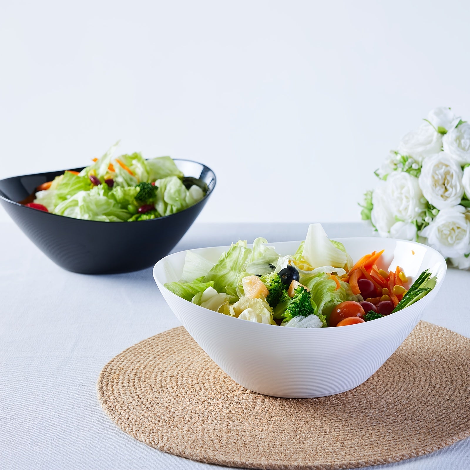 Easy-Access 2pcs Decorative Home Lighting – warm functional room lighting, 2pcs 67oz Lightweight Opal Glass Salad Serving Bowls - 10 Large White Oval Dishes, designed for American homes, daily convenience and practical gifting