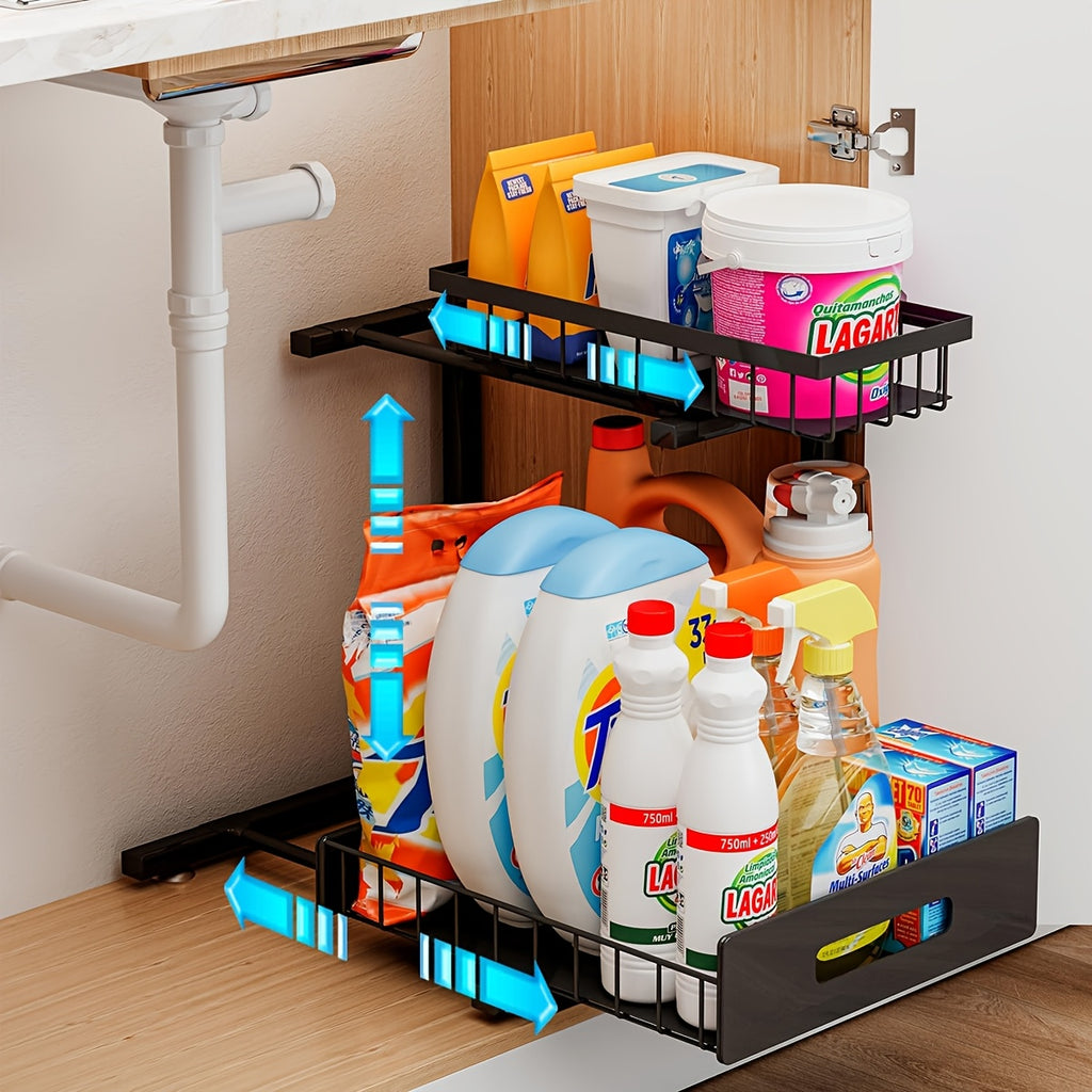 Kitchen Essential – Under Sink Organizers, Metal Pull Out Under Sink Organizers And Storage Shelves with Sliding Drawer, Under Sink Storage for Kitchen, Bathroom (1pack/2pack) for Modern US