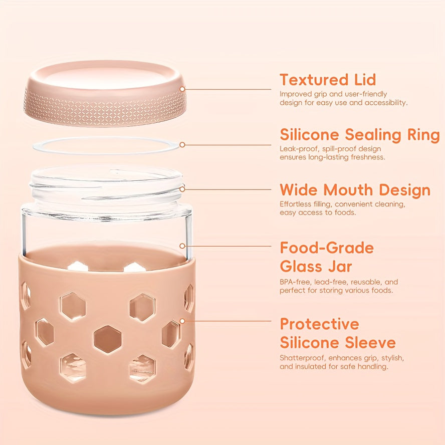 6-pack 16 Oz Overnight Oats Containers With Lids Protective Silicone Sleeve, Glass Jars With Airtight Lids, Wide Mouth Mason Salad Jars, Glass Food Storage Containers For Snacks Yogurt Spice Sugar