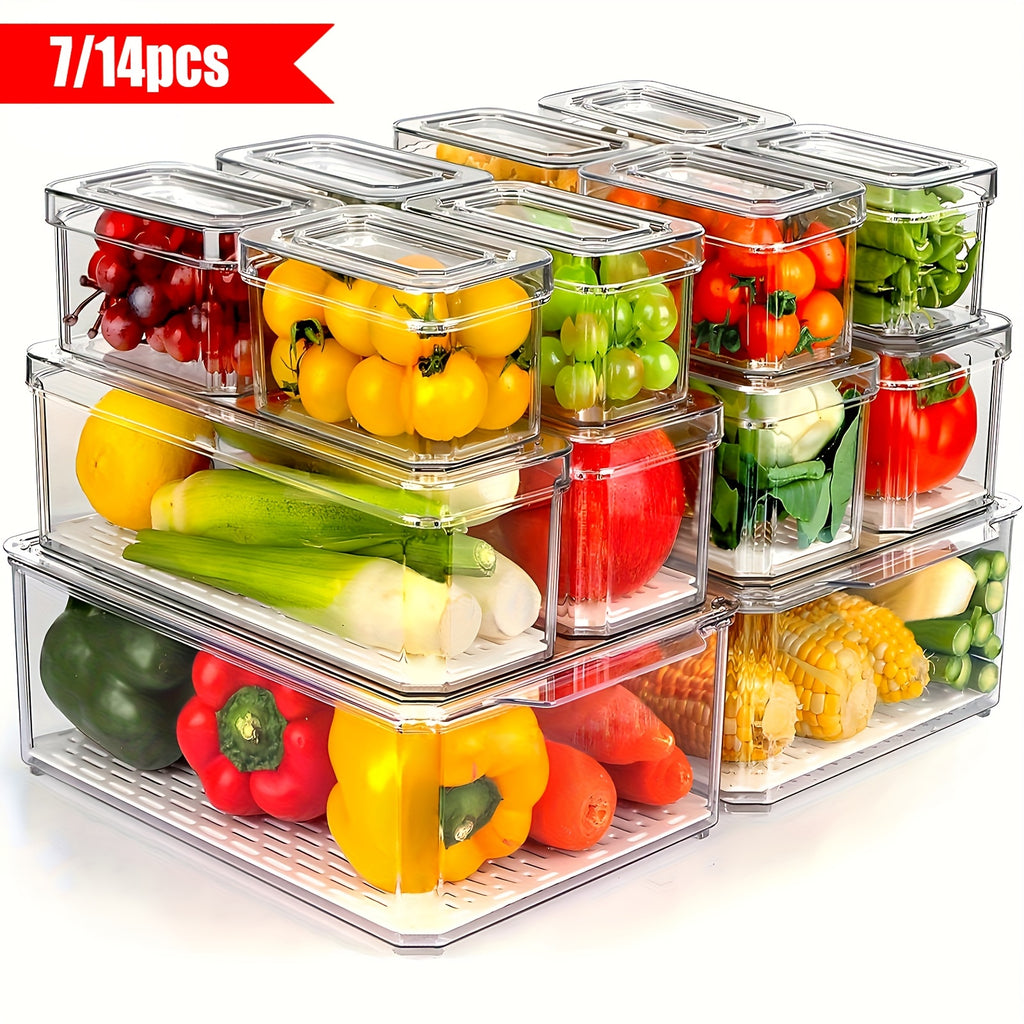 Easy-Access 7/14pcs Refrigerator Storage Organizer – easy-access fridge organization, 7 14pcs Fridge Organizer Clear Refrigerator Storage Boxes with Lids BPA Free Stackable Fruit, designed for American homes, daily convenience and practical gifting