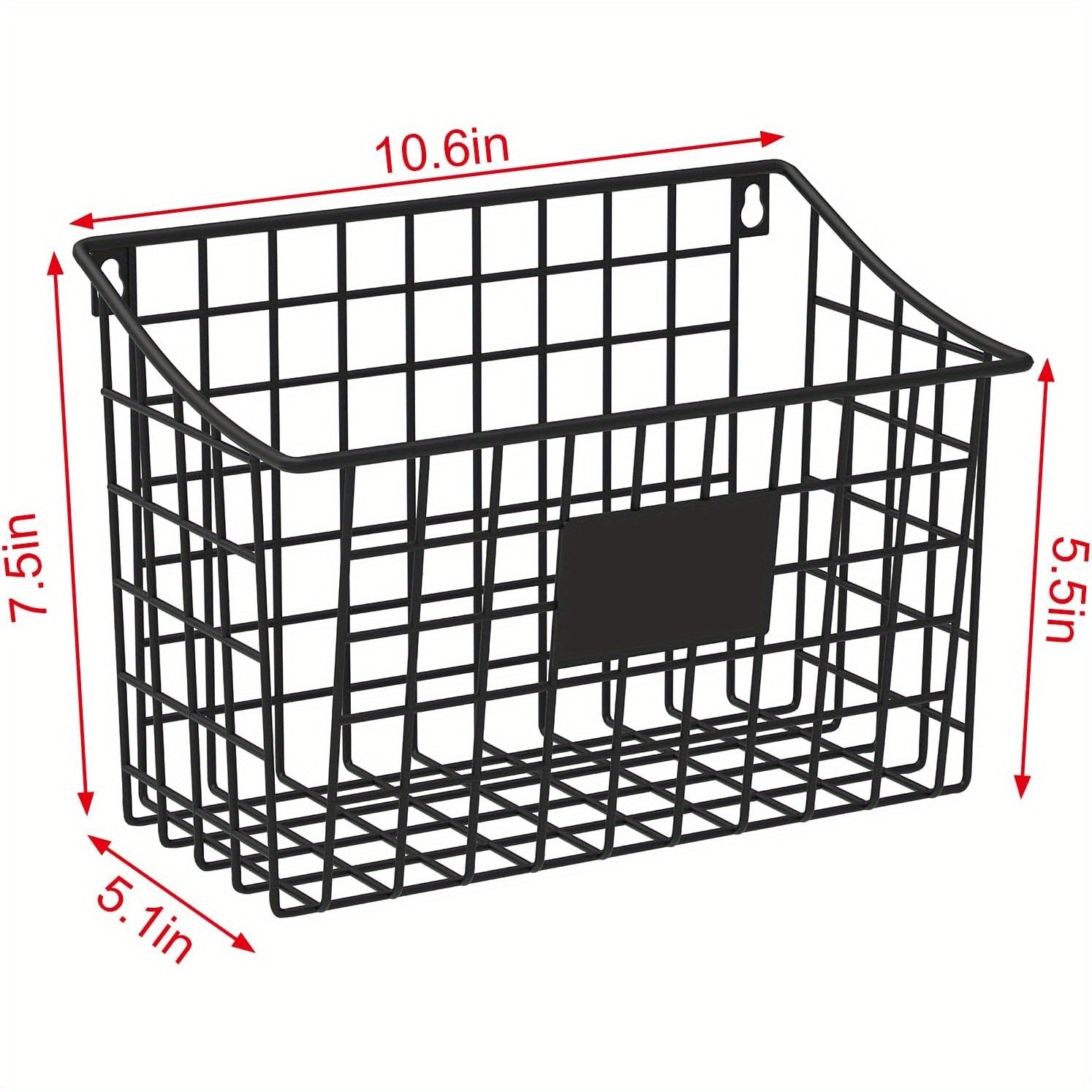 Wall Mounted Bin Basket with 5 Hooks 3 Label Plate Adhesive-3 Pack, Cabinet Hanging Metal Wire Basket, Rustic Farmhouse Decor, Storage Organization Shelf for Pantry Kitchen Bathroom 10.6*7.5*5.1Inch, Shelf Baskets