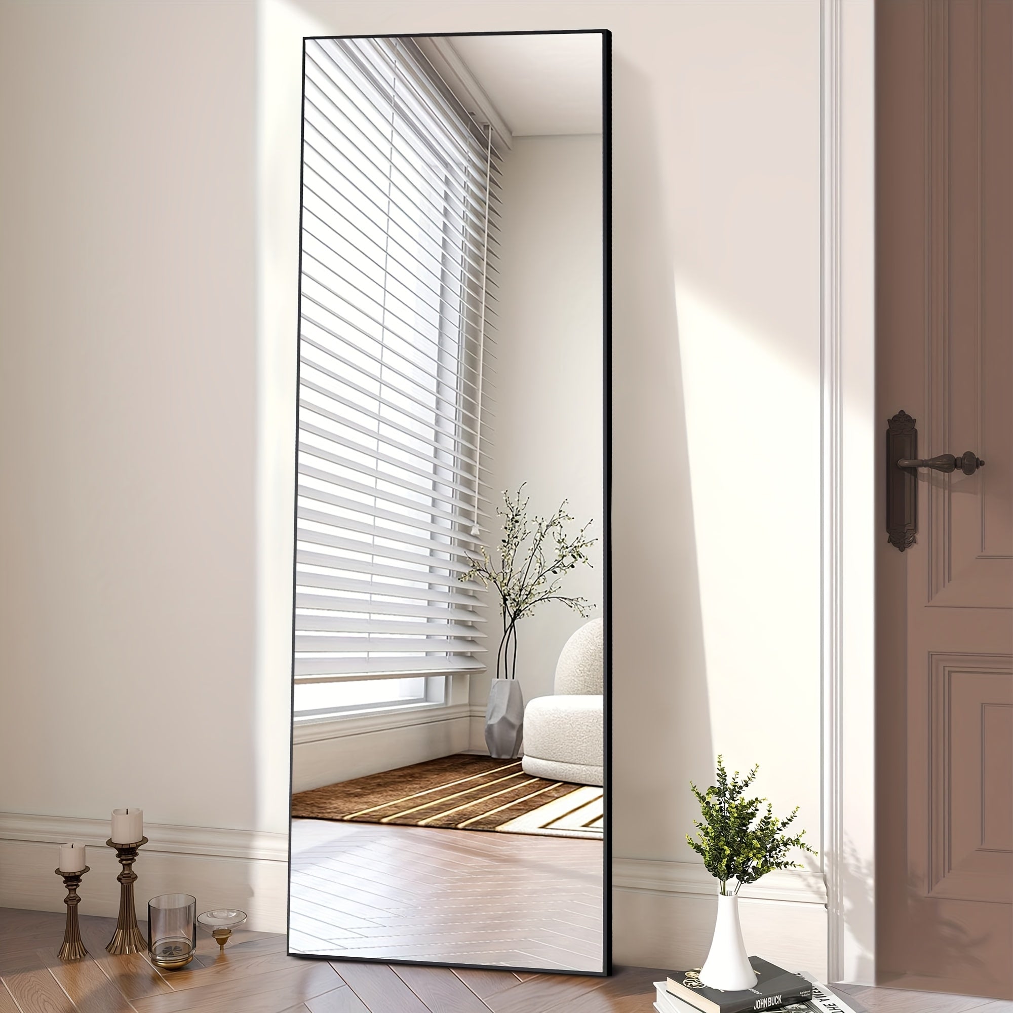 Arched/Rect Full Length Mirror, Full Body Mirror with Stand, Freestanding, Hanging or Leaning for Wall, Steel Alloy Thin Frame Floor Standing for Hotels and Bathrooms