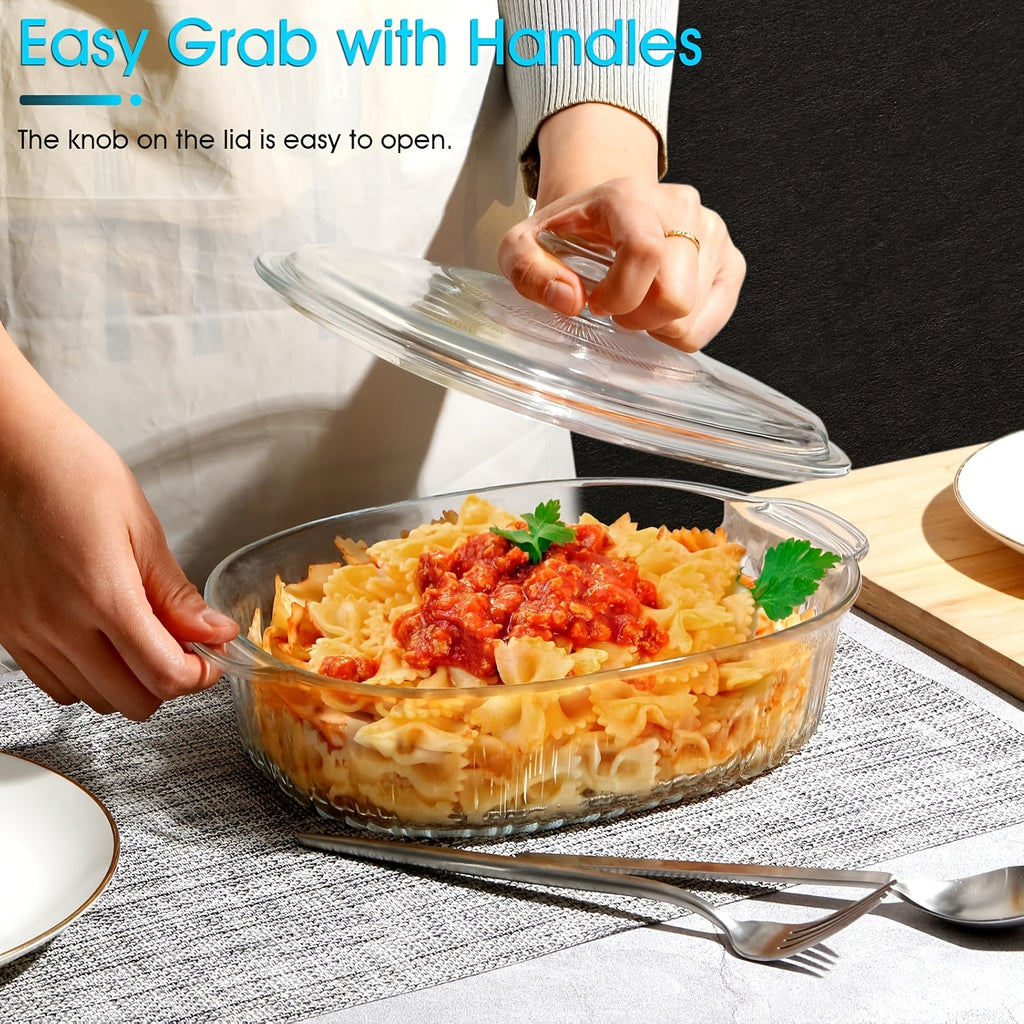 Premium 50oz Kitchen Baking Dish Set – oven-ready cooking and serving, Oval Glass Casserole Dish with Lid Set - 50oz 85oz Oven Microwave Safe Perfect, designed for American homes, daily convenience and practical gifting