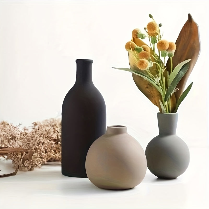 3pcs Easy Morandi Ceramic Vase Set for Dried Flowers, Fresh Flowers, Home Decor Ornaments And Flower Arrangements Holiday Gifts