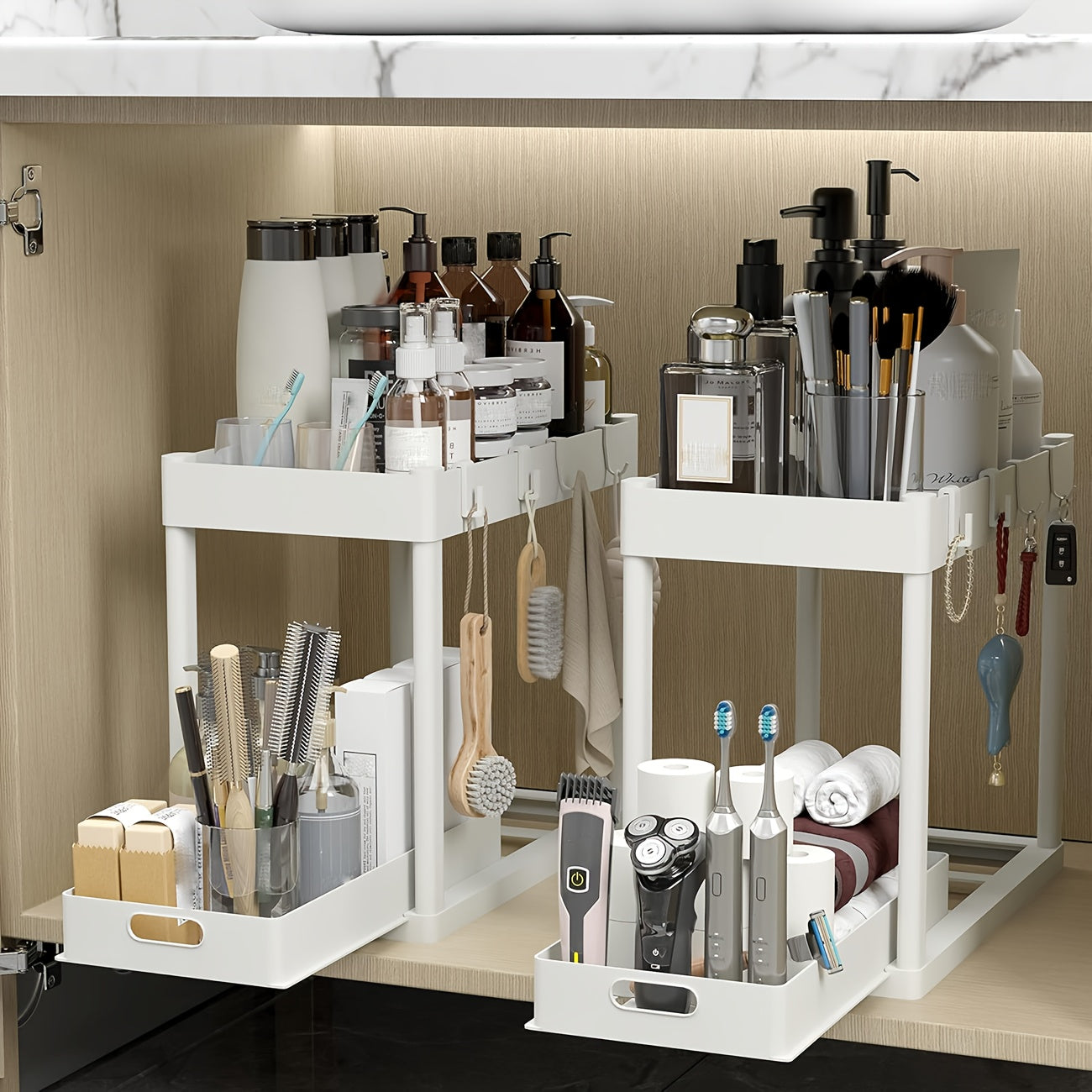 Multi-Purpose 2pcs Adjustable Kitchen Storage Rack – multi-purpose organization, durable space-saving design, designed for American kitchens, pantries, apartments, home organization, daily use and practical gifting