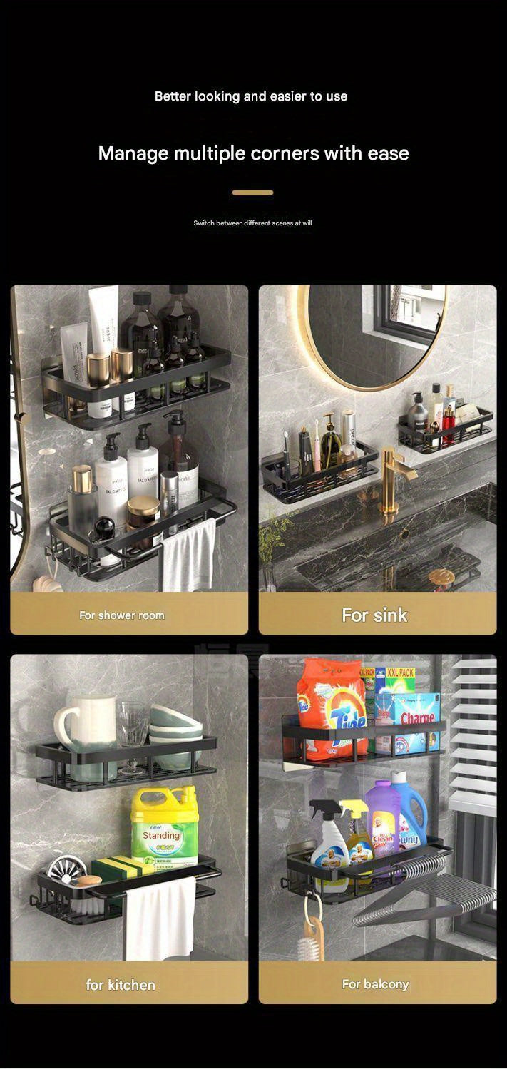 Great Value And Super Easy to Use - 2pcs Shelf Set, Portable Corner Hanging Organization Artifact, Bathroom And Toilet Storage, Very Stable, No Need to Drill Towel Bars, Punch-Free Shelf Sink Wall Storage Rack Kitchen Wall-Mounted Shelf