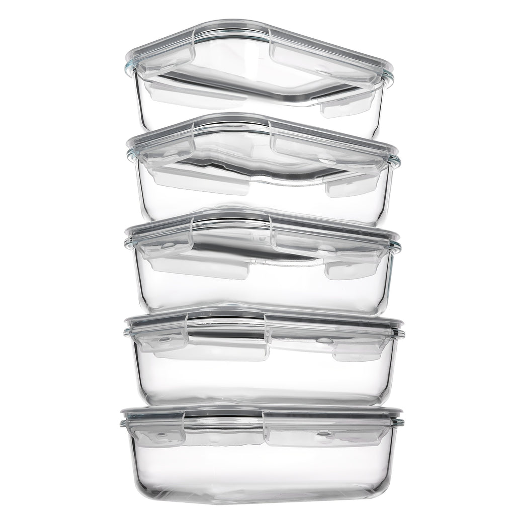 5 Pack 35oz Glass Food Storage Containers With Lids, Fresh Container, Airtight Reusable Meal Prep Lunch Container Set, Safe For Oven, Microwave, Freezer, And Dishwasher
